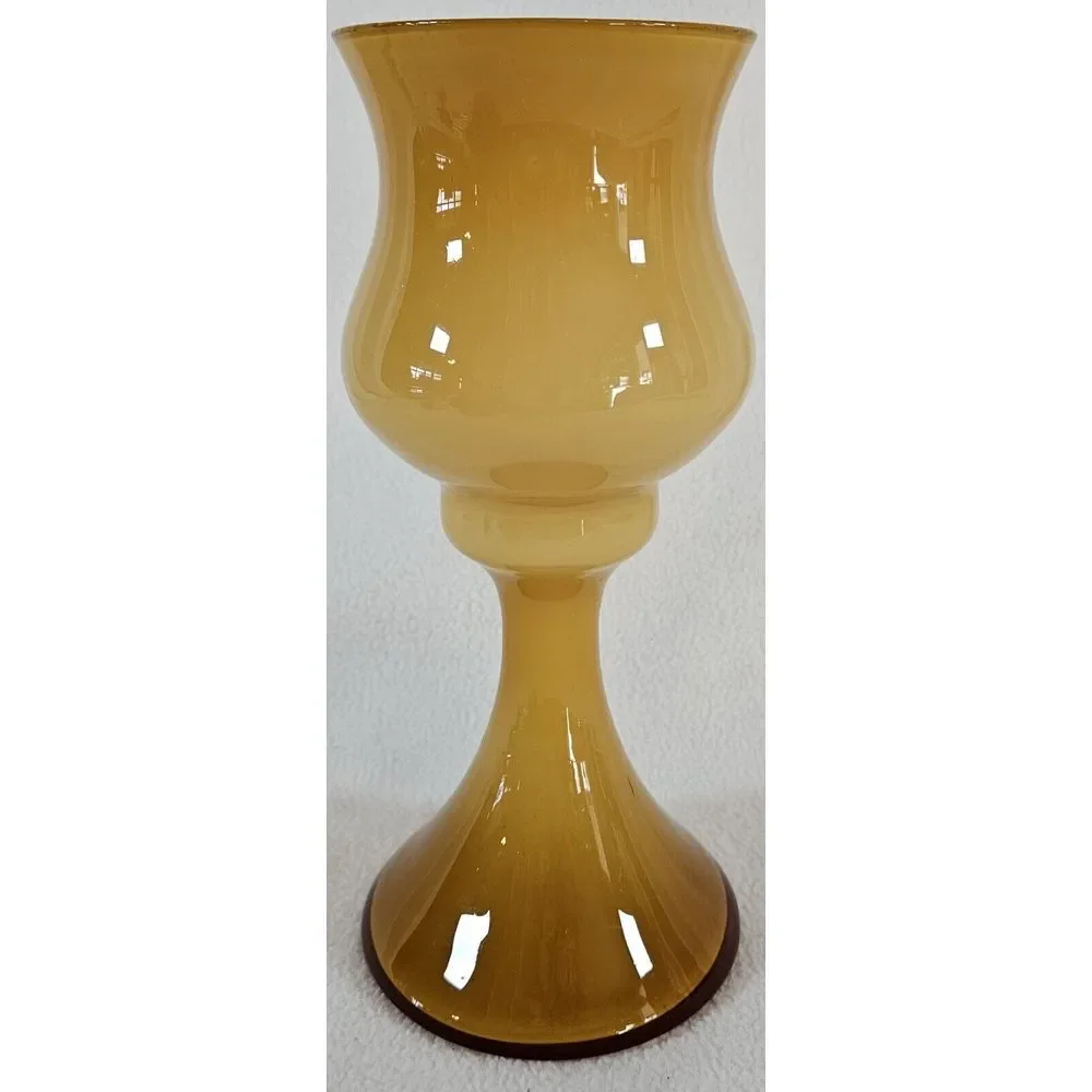 Enesco Imports Japan‎ Glass Goblet Vase Amber With Ivory Inside Vintage 8